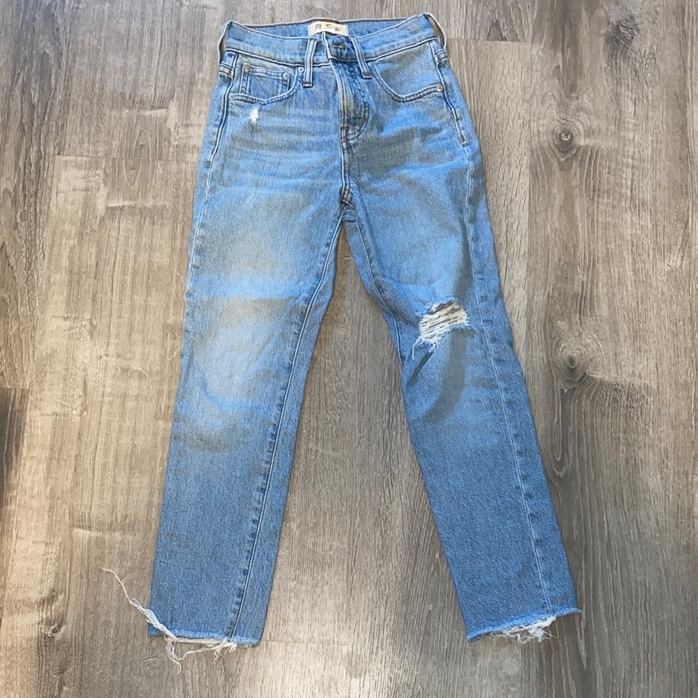Madewell Light Blue Distressed Straight Leg Jeans